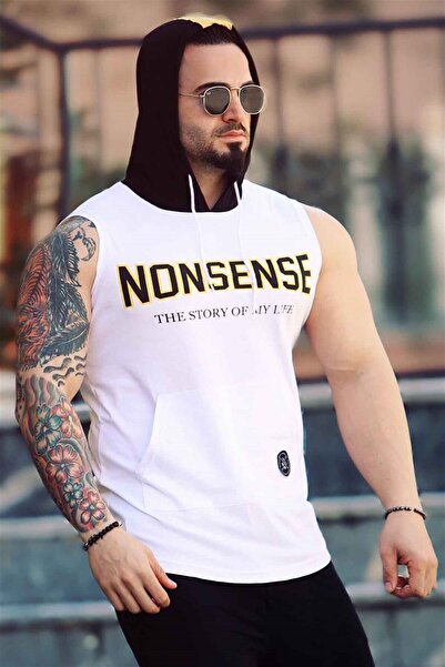 Madmext Hooded Tank Top White 2882