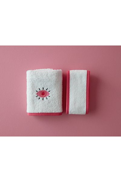 English Home Pink Hope Cotton Embroidered Towel Set 30X45 cm Ecru - Pink