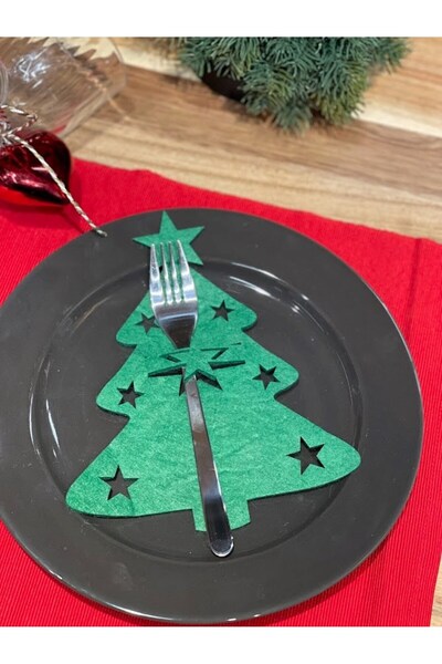 Denseden 6'lı Çam Ağacı Kaşıklık - Yılbaşı sofra dekoru kaşıklık servis sunum...