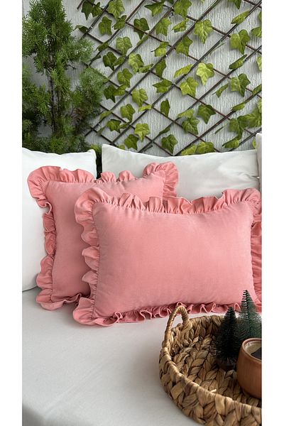 Decamor home Husă de pernă vintage cu volane, roz bomboană, 1 buc