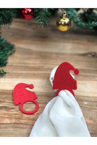 Denseden Set of 6 Red Felt Decorative New Year's Tableware Presentation Napkin Ring Napkin Ring Santa Claus Hat Figure
