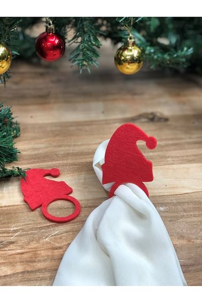 Denseden Set of 6 Red Felt Decorative New Year's Tableware Presentation Napkin Ring Napkin Ring Santa Claus Hat Figure