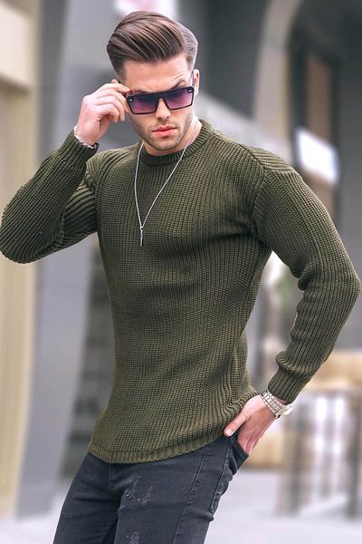 Madmext Khaki Basic Knitwear férfi pulóver 5990