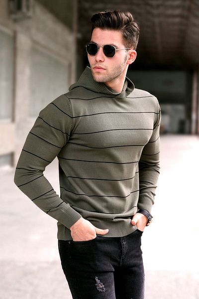 Madmext Khaki kapucnis férfi pulóver 5623