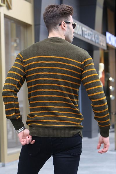 Madmext Khaki Striped Crew Neck kötöttáru 5992 pulóver