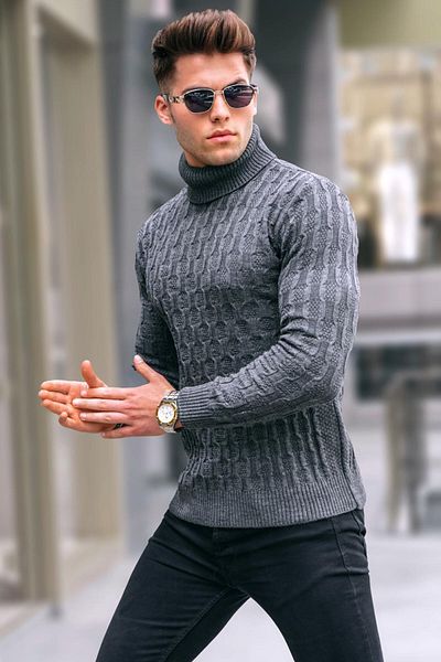 Madmext Anthrazitfarbener Rollkragen-Strickpullover 5759