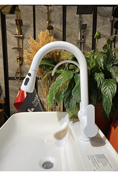 İSAOĞLU YAPI Arıtıcılı Mutfak Bataryası Beyaz Evye Musluğu Spiralli Batarya M...