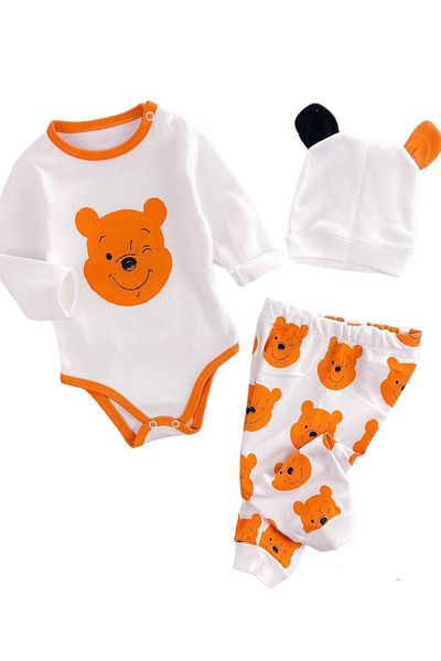 Necix's Baby Boy Cute Bear Pattern Hat Snap Set