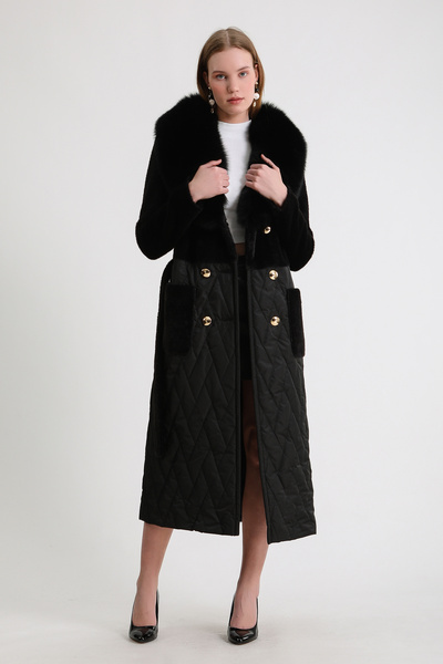 Leather Club Siyah Kürk Aksesuarlı Kaban