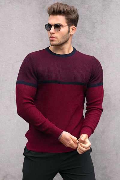 Madmext Weinroter Farbblock-Herrenpullover 4734