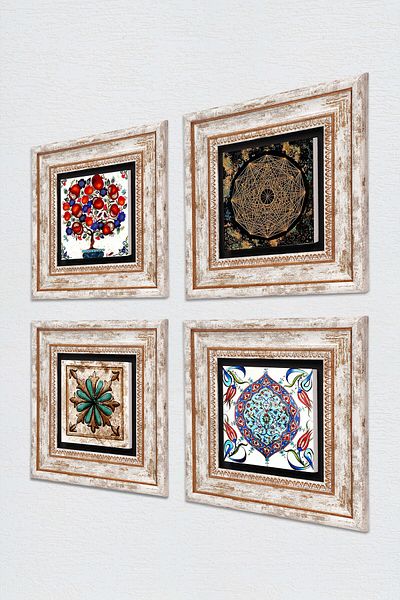 Pinecone Sri Yantra, Moroccan Pattern Vintage, Tile Art, Pomegranate Tree Stone Wall Painting Framed Wall Decor