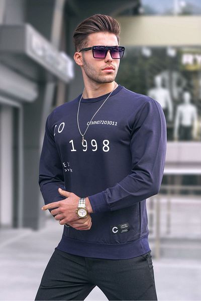 Madmext Navy Blue Printed Men's Sweatshirt 2199