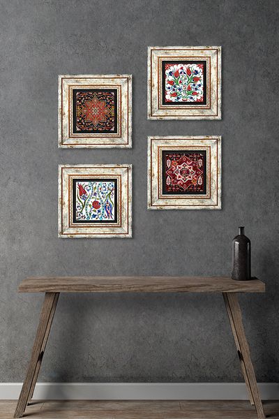 Pinecone Lalea, Model Pictură Perete Piatră Decor Perete În Rama Set Pictură 4 Piese Artă Perete