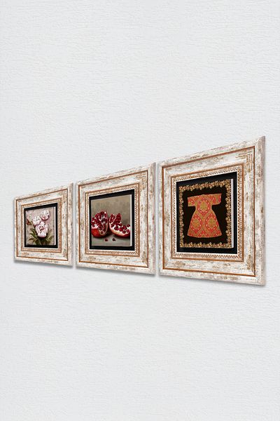 Pinecone Cardigan-I Sheriff, Butterfly Flower, Pomegranate Stone Wall Painting Framed Wall Decor 3 Painting Set Tk3-1254