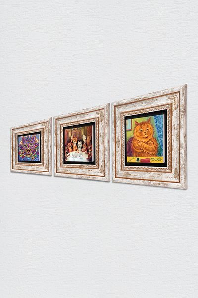 Pinecone Louis Wain Cats Πέτρινη Ζωγραφική Τοίχων Διακόσμηση Τοίχου με κορνίζα 3 τεμαχίων Σετ ζωγραφικής Wall Art Tk3-627