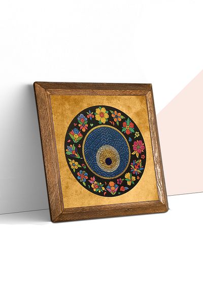 Pinecone Evil Eye Bead Stone Wall Painting Wooden Framed Wall Decor Wall Art 25X25Cm