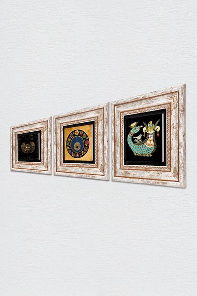 Pinecone Ochiul lui Horus, Evil Eye, Shahmeran Stone Pictură pe perete Decorație de perete înrămată Set de picturi din 3 piese