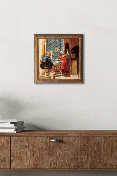 Pinecone Chess Game Stone Wall Painting Wooden Framed Wall Decor Wall Art 25X25Cm
