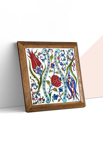 Pinecone Tile Art Tulip Stone Wall Painting Wood Framed Wall Decor Wall Art 25x25cm W1-185