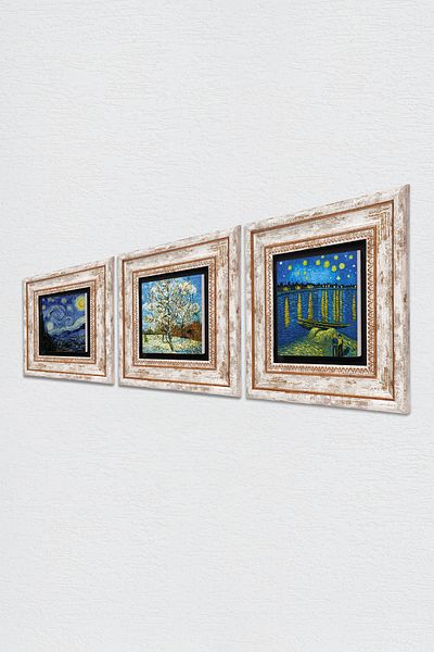 Pinecone Van Gogh Stone Wall Painting Framed Wall Decor 3 Piece Painting Set Wall Art Tk3-501