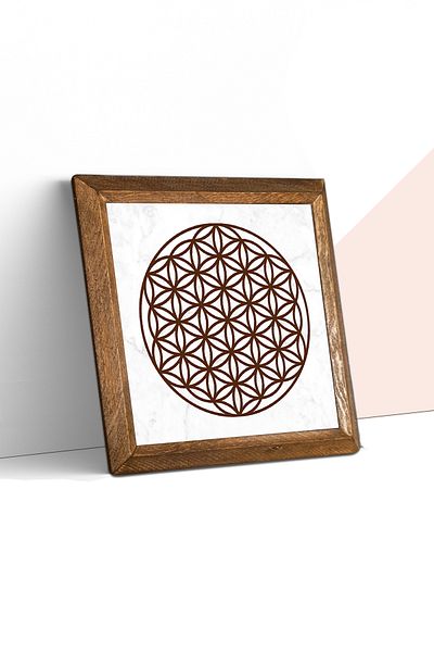 Pinecone Flower of Life Stone Wall Painting Wood Framed Wall Decor Wall Art 25x25cm W1-176