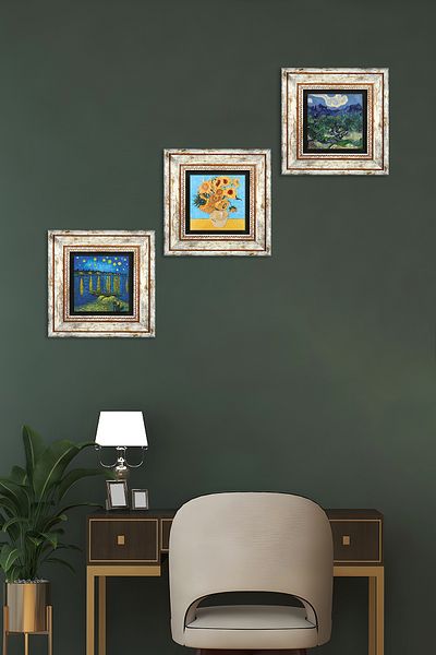 Pinecone Van Gogh Stone Wall Painting Framed Wall Decor 3 Piece Painting Set Wall Art Tk3-504