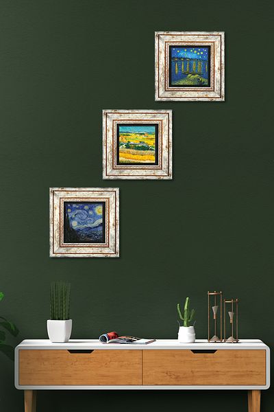 Pinecone Van Gogh Stone Wall Painting Framed Wall Decor 3 Piece Painting Set Wall Art Tk3-500