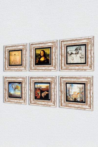 Pinecone Salvador Dalí, Leonardo Da Vinci Pictură pe perete de piatră Decor de perete înrămat Set de 6 picturi Artă de perete