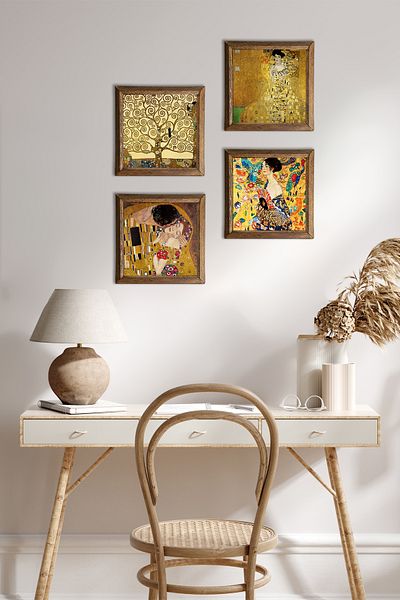Pinecone Gustav Klimt Woman with the Fan, Portrait of Bauer, the Kiss, Tree of Life Stone Painting Framed Wall Decor