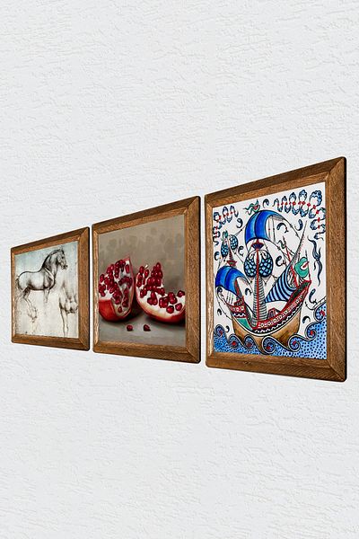 Pinecone Gustav Klimt Fan Woman, Butterfly Flower, Pomegranate Wall Painting Wooden Framed Stone Wall Decoration
