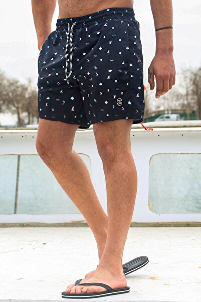Madmext Pantaloni scurți de baie pentru bărbați cu model negru 6367
