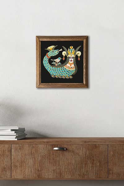 Pinecone Şahmeran Stone Wall Painting Wooden Framed Wall Decor Wall Art 25X25Cm