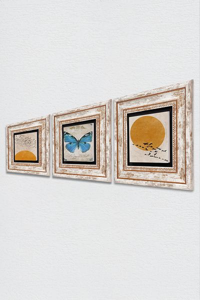 Pinecone Minimalist, Butterfly Stone Wall Painting Framed Wall Decor 3 Piece Painting Set Wall Art
