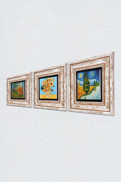 Pinecone Pictură pe perete cu piatră Van Gogh Decor de perete înrămat Set de pictură 3 piese Wall Art Tk3-557