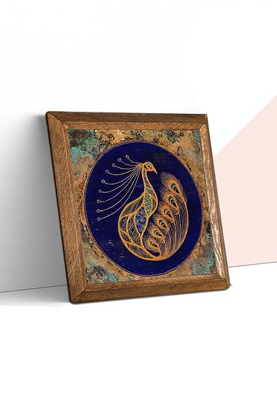 Pinecone Peacock Stone Wall Painting Wooden Framed Wall Decor Wall Art 25X25Cm
