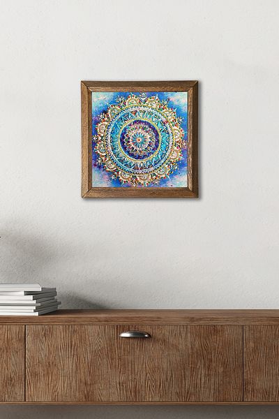 Pinecone Mandala Stone Wall Painting Wood Framed Wall Decor Wall Art 25x25cm W1-229