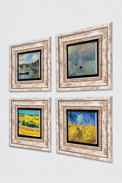 Pinecone Van Gogh, Claude Monet Stone Wall Painting Framed Wall Decor 4 Piece Painting Set Wall Art Tk4-1184