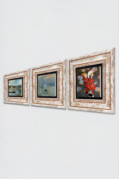 Pinecone Costum japonez Monet, Pod, Impresie Sunrise Stone Wall Painting Decor de perete înrămat Pictură din 3 piese