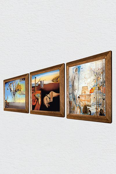 Pinecone Salvador Dali Stone Wall Painting Wood Framed Wall Decor 3 Piece Painting Set Wall Art