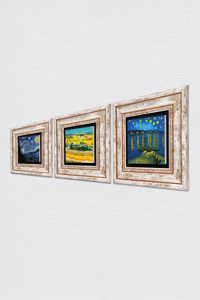 Pinecone Van Gogh Stone Wall Painting Framed Wall Decor 3 Piece Painting Set Wall Art Tk3-500