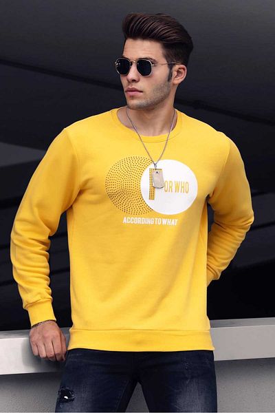 Madmext Yellow Printed Crew Neck Sweatshirt 4756