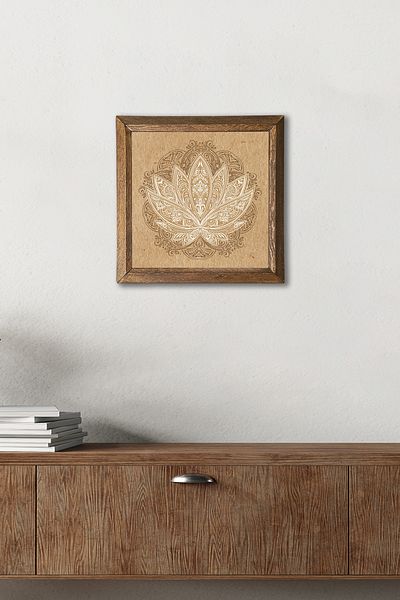 Pinecone Lotus Flower Stone Ζωγραφική Τοίχου με Ξύλινο Πλαίσιο Διακόσμηση Τοίχου Τέχνη τοίχου 25x25cm W1-178