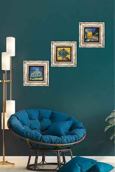 Pinecone Van Gogh the Church at Auvers, Irises, Cafe Terrace at Night Stone Wall Painting Framed Wall Decor