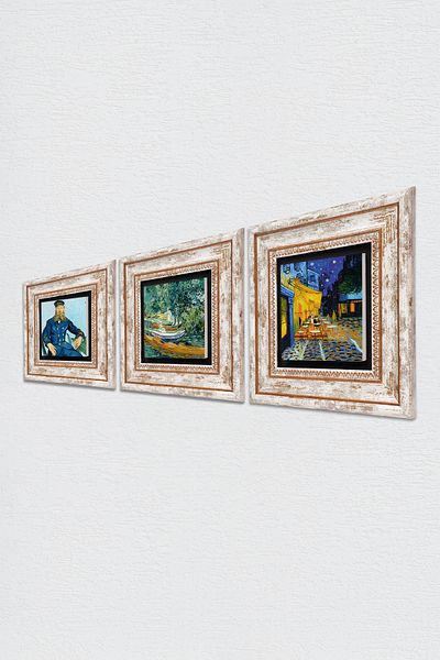Pinecone Pictură pe perete cu piatră Van Gogh Decor de perete înrămat Set de pictură din 3 piese Wall Art Tk3-468