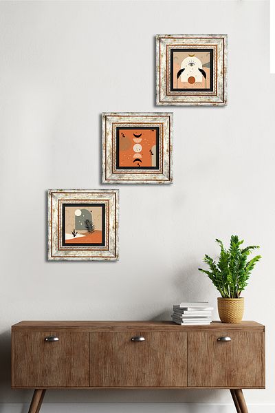 Pinecone Bohemian Stone Wall Painting Πλαίσιο Διακόσμηση τοίχου 3 τεμαχίων Σετ ζωγραφικής Wall Art Tk3-1704
