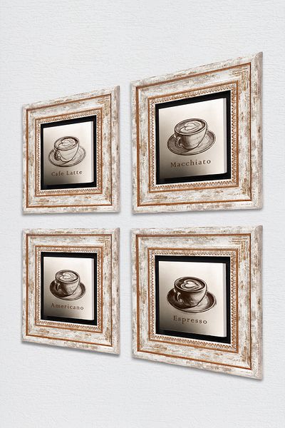 Pinecone Pictură de perete din piatră maro Decor de perete înrămat Set de pictură din 4 piese Wall Art Tk4-1081