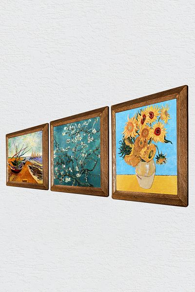 Pinecone Βαν Γκογκ Πέτρινη Ζωγραφική Τοίχων Ξύλινο Πλαίσιο Διακόσμηση Τοίχου 3 τεμαχίων Σετ Ζωγραφικής Wall Art W3-93