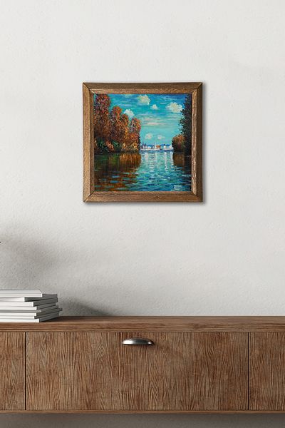 Pinecone Claude Monet Autumn Stone Wall Painting Wood Framed Wall Decor Wall Art 25X25Cm