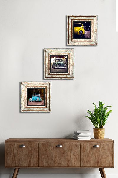 Pinecone Vosvos Car Stone Wall Painting Decor de perete înrămat Set de pictură 3 piese Wall Art Tk3-1883