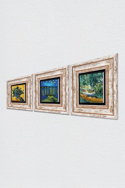 Pinecone Van Gogh Stone Wall Painting Framed Wall Decor 3 Piece Painting Set Wall Art Tk3-515